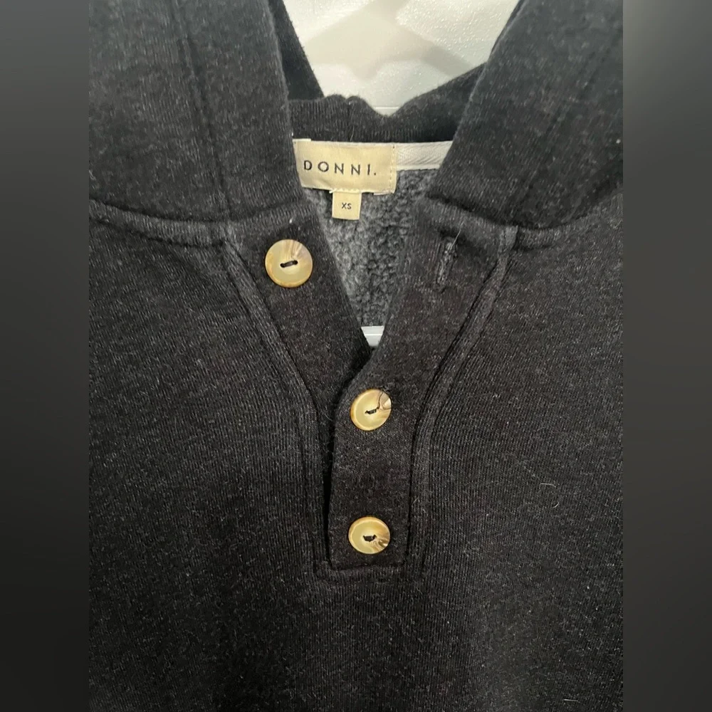 DONNI. Organic Cotton button accent Charcoal Hooded Sweatshirt Hoodie - Charcoal - Picture 7 of 9